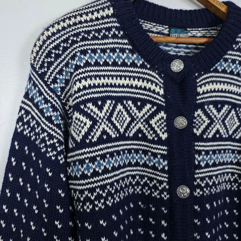 Dale of Norway Wool Cardigan Birdseye Fair Isle Nordic Sweater Women's Size 42 - Picture 5 of 6